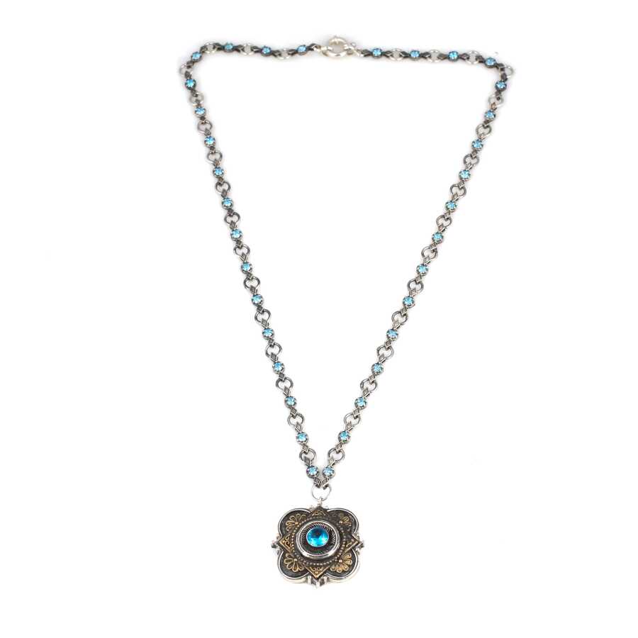 925 Sterling Silver Square Aquamarine Color Zircon Pendant Necklace