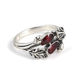 Sterling Silver Double Leaf Ring - Hand-Enameled Red Design