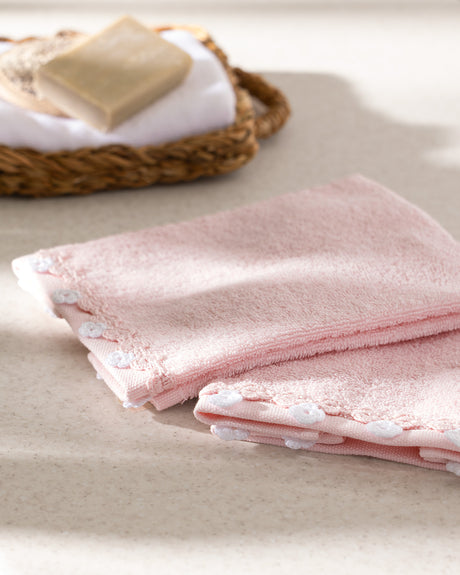 100% Cotton Crocheted Hand Towel Set - 2 Pack, Powder Pink