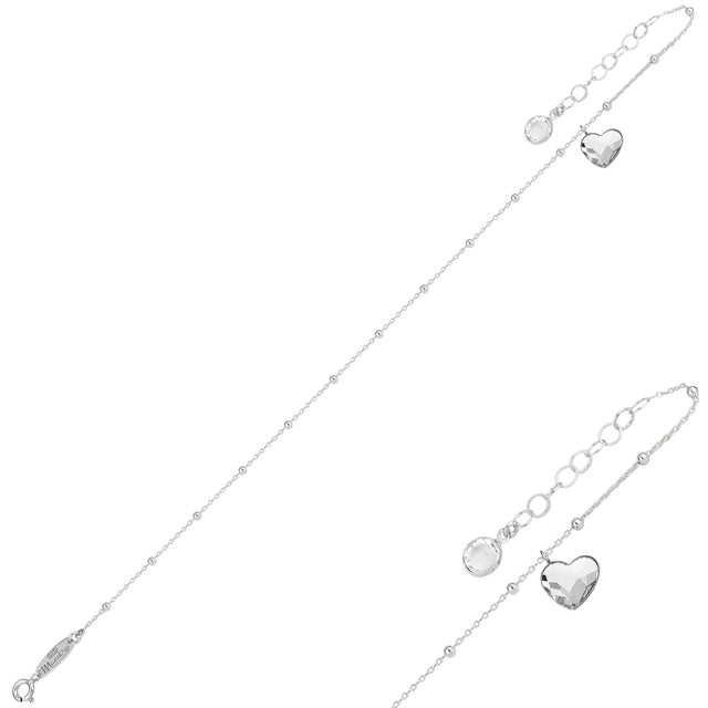 Yellow Gold Plated Sterling Silver Anklet - Swarovski Crystal Love Charm