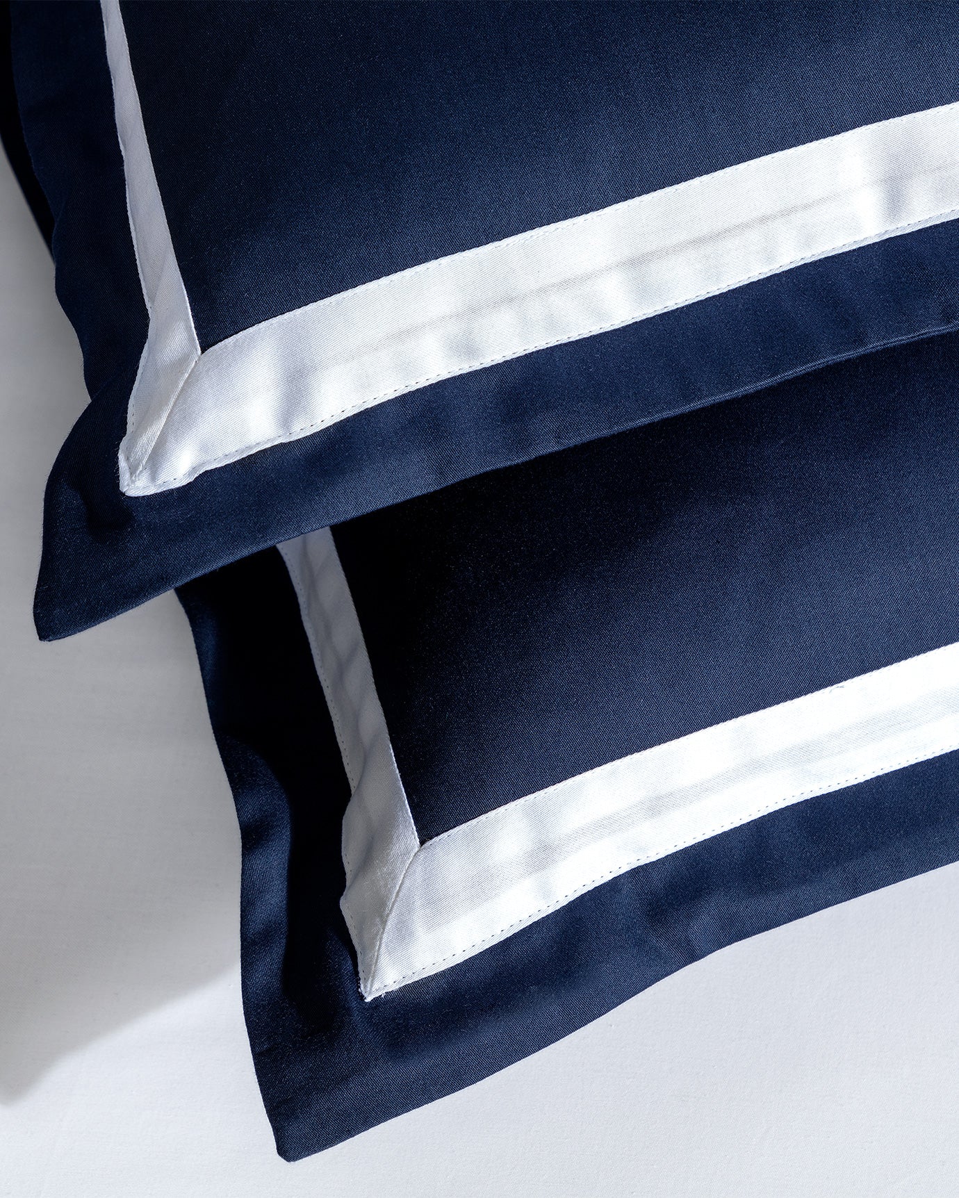 King Size Sateen Duvet Cover Set - Navy Blue & White Border