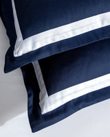 King Size Sateen Duvet Cover Set - Navy Blue & White Border