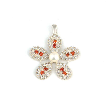 Premium 925 Sterling Silver Red Stone Daisy Pendant