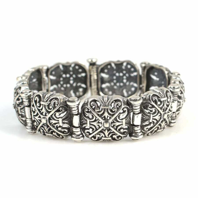 925 Sterling Silver Square Domed Filigree Statement Bracelet