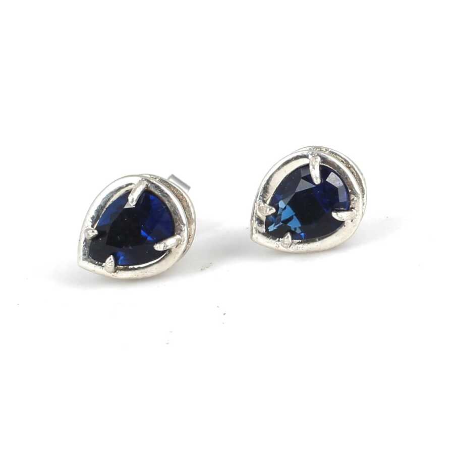 925 Sterling Silver Sapphire Zircon Teardrop Stud Earrings