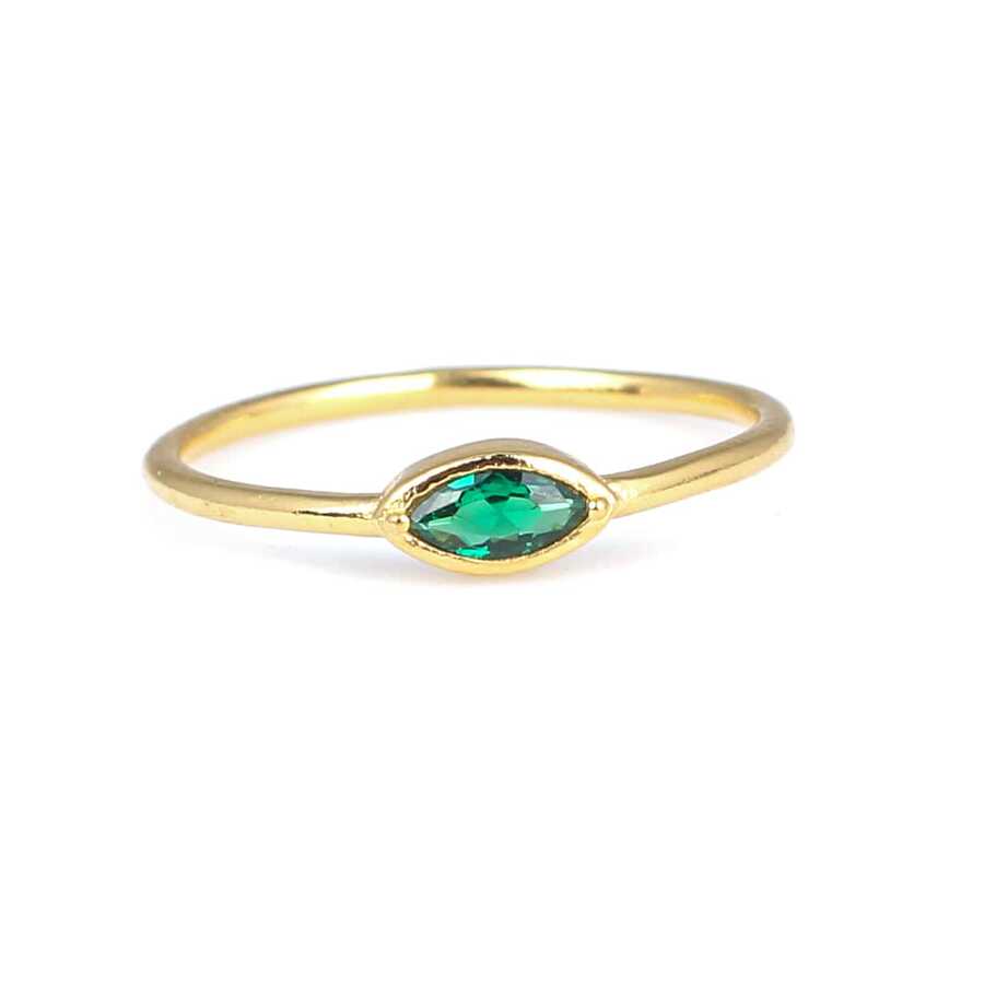 925 Sterling Silver Emerald Color Zircon Ring - Elegant Shuttle Design