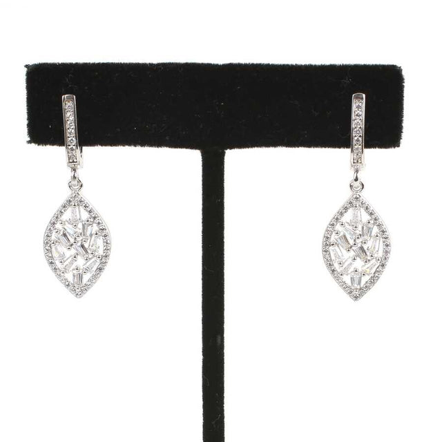 925 Sterling Silver Shuttle Model Baguette Zircon Dangle Earrings