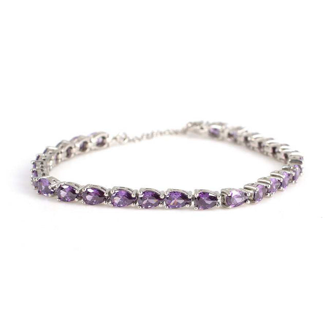 Premium 925 Sterling Silver Amethyst Teardrop Line Bracelet