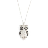925 Sterling Silver Onyx Owl Design Pendant Necklace