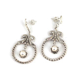 Sterling Silver Pearl Swan Earrings - Antique Byzantine Style