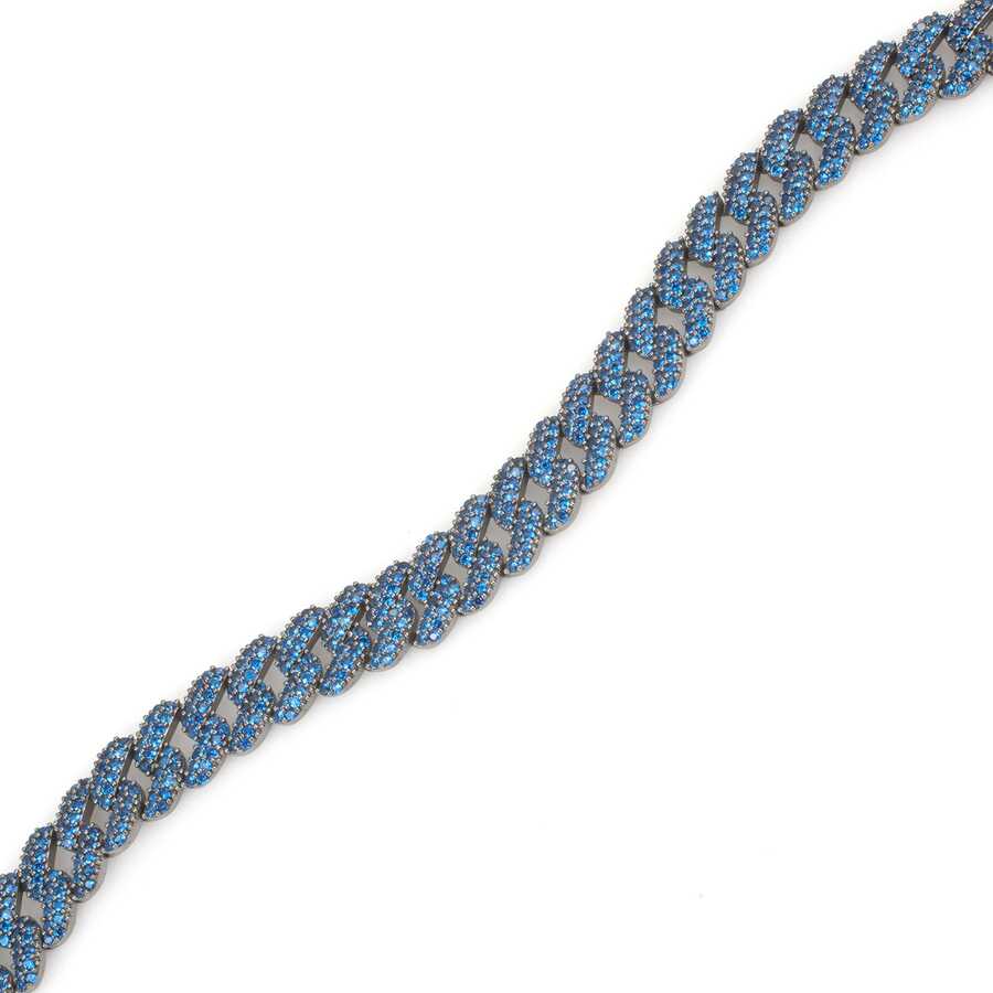 Sterling Silver Navy Zircon Gourmet Chain Bracelet