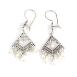 Premium Sterling Silver Filigree Pearl Rectangular Earrings