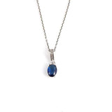 Elegant Sterling Silver Oval Synthetic Sapphire Pendant Necklace