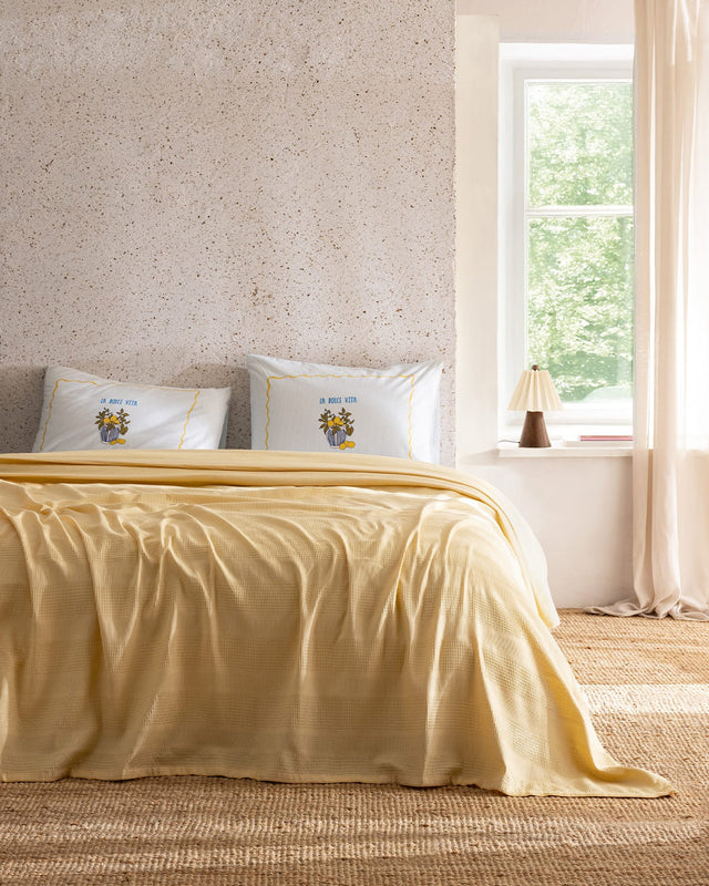 Yellow Twin 100% Cotton Pique Bedding Set