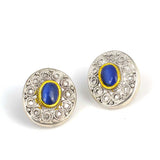 925 Sterling Silver Antique Stud Earrings with Synthetic Sapphire