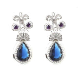 Sterling Silver Sapphire & Amethyst Antique Drop Earrings