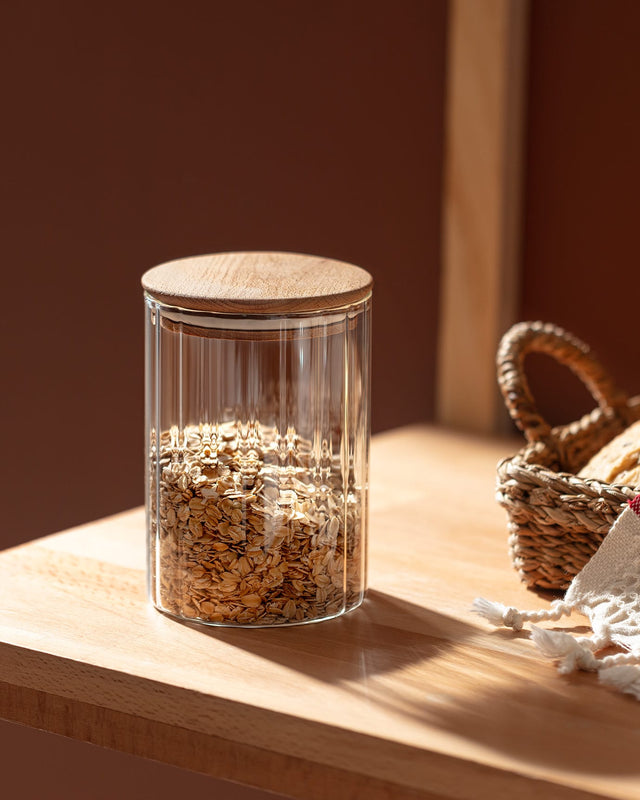 Clear Glass Food Storage Jar with Airtight Lid - 1000ml Cylinder Container