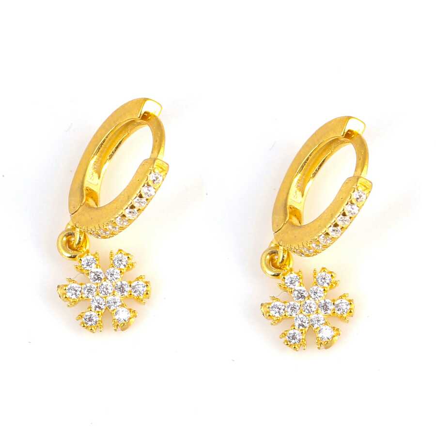 925 Sterling Silver Snowflake Hoop Earrings with Zirconia Stones
