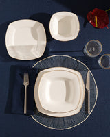 New Bone Porcelain 6-Person Dinnerware Set - White & Gold-Rimmed
