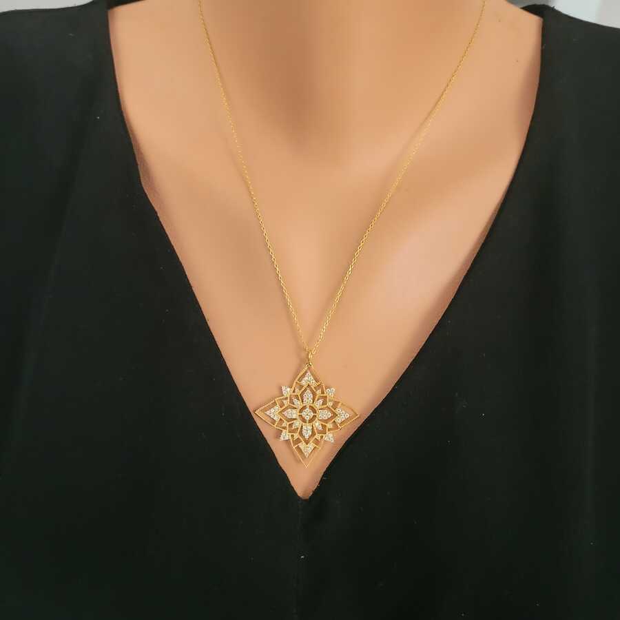 Sterling Silver Cubic Zirconia Pave Star Pendant Necklace