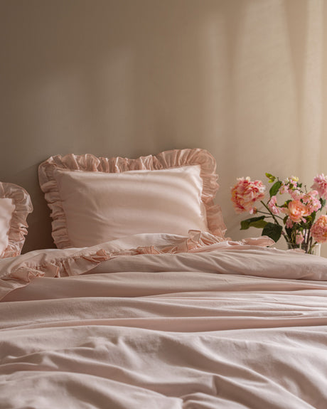 100% Cotton Double Duvet Cover Set - Ruffled & Garment Washed