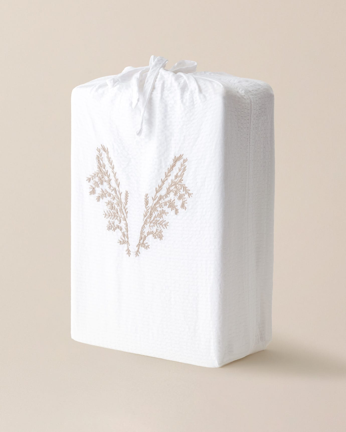 100% Cotton Single Duvet Cover Set - Embroidered Washed Gofre Texture