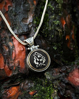 Sterling Silver Rotating Grey Wolf Pendant Necklace - Ancient Turkic Script