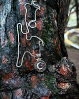 Sterling Silver Crescent & Star Necklace with Rotating Red Stone