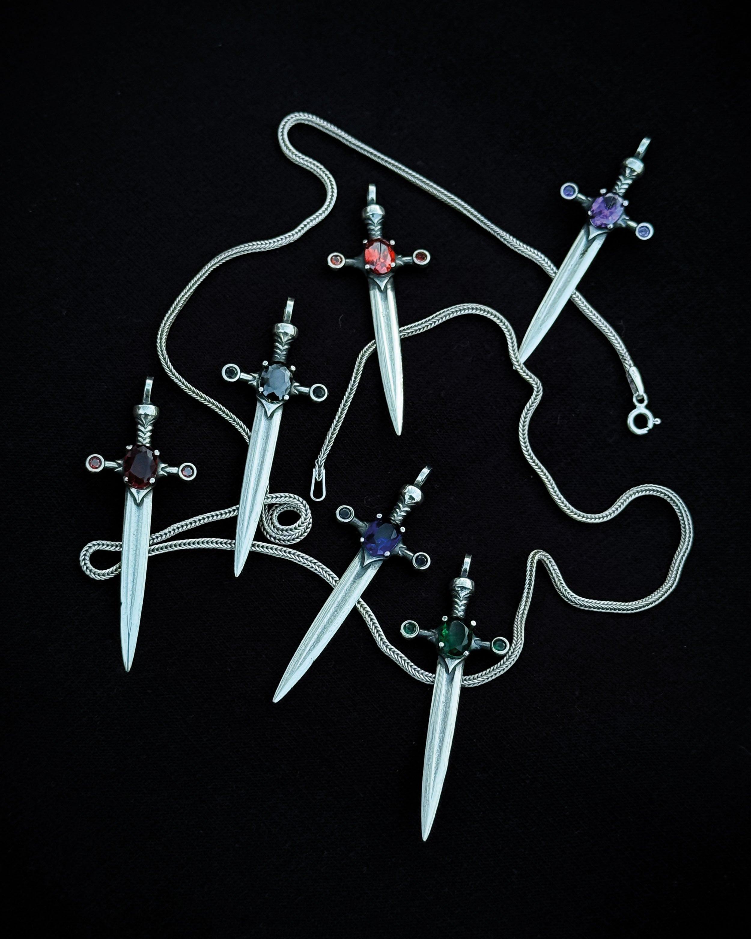 Sterling Silver Medieval Dagger Necklace - Gothic Warrior Design