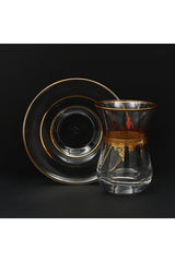 Verre à thé turc Pasabahce Premium avec bordure en or 12K et taille fine - 150g