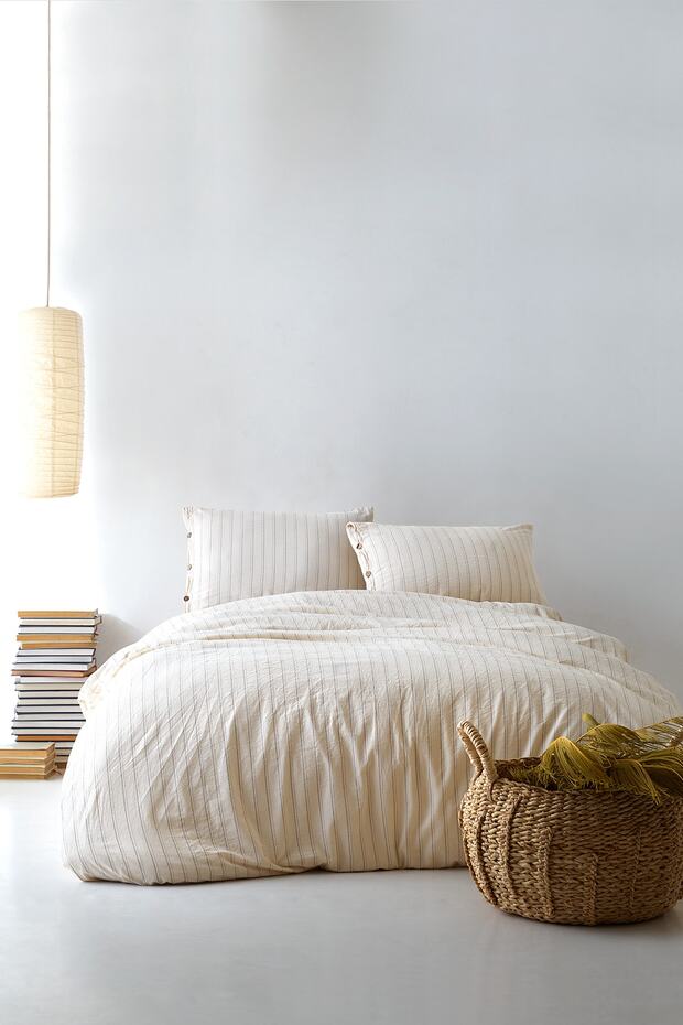 100% Cotton Washed Striped Double Duvet Cover Set - 200x220cm