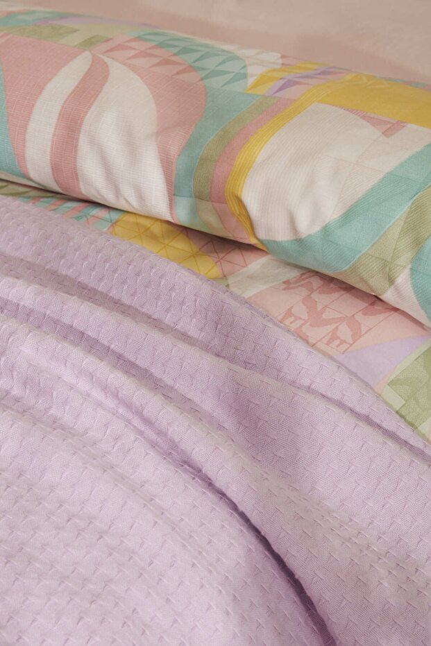 Pine Double Duvet Cover & Quilt Set - 100% Cotton Lilac