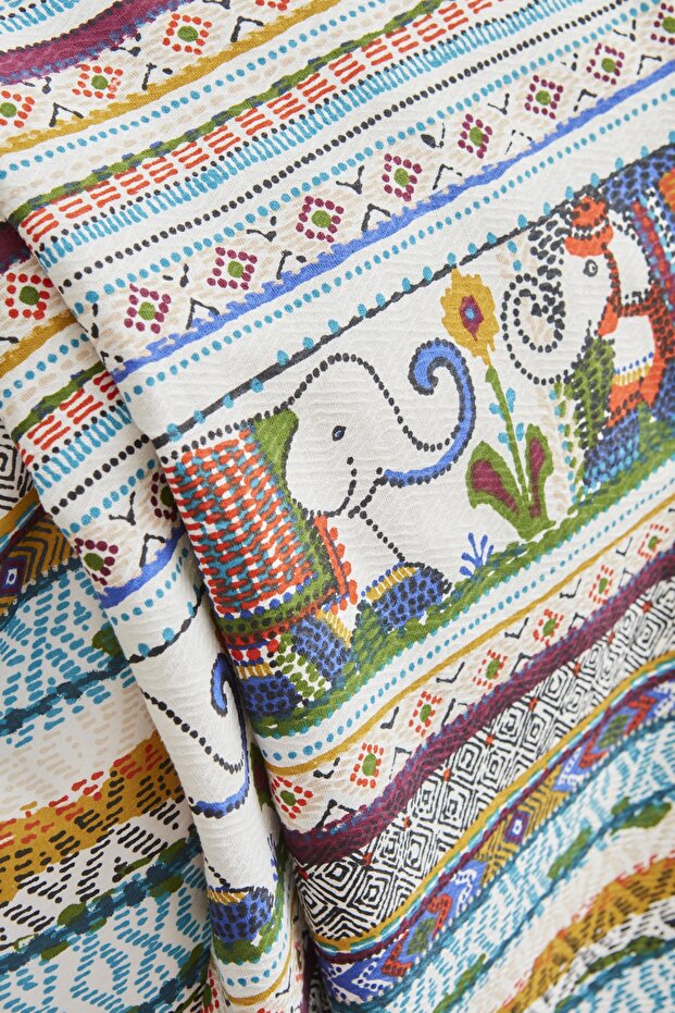 Perez Double 100% Cotton Duvet Cover Set with Pique - Elephant Motif