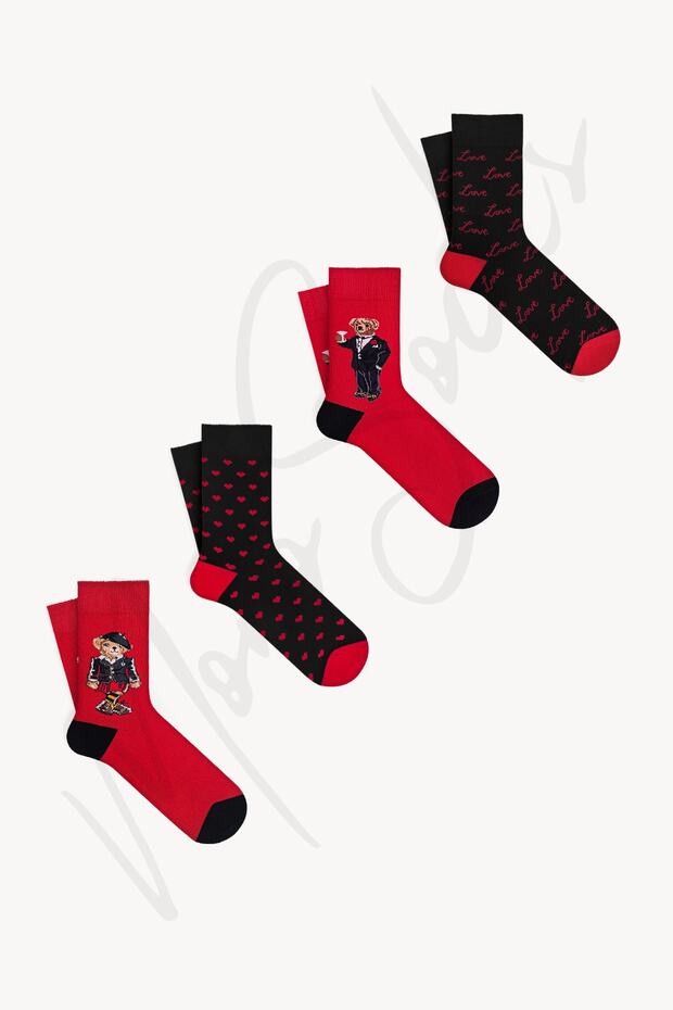 Teddy Bear Valentine's Day Socks Gift Set - 4 Pairs