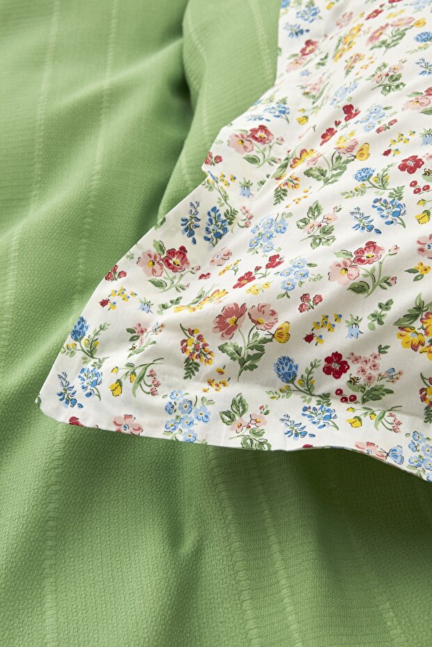 Noya 100% Cotton Single Size Pique Bedding Set - Green