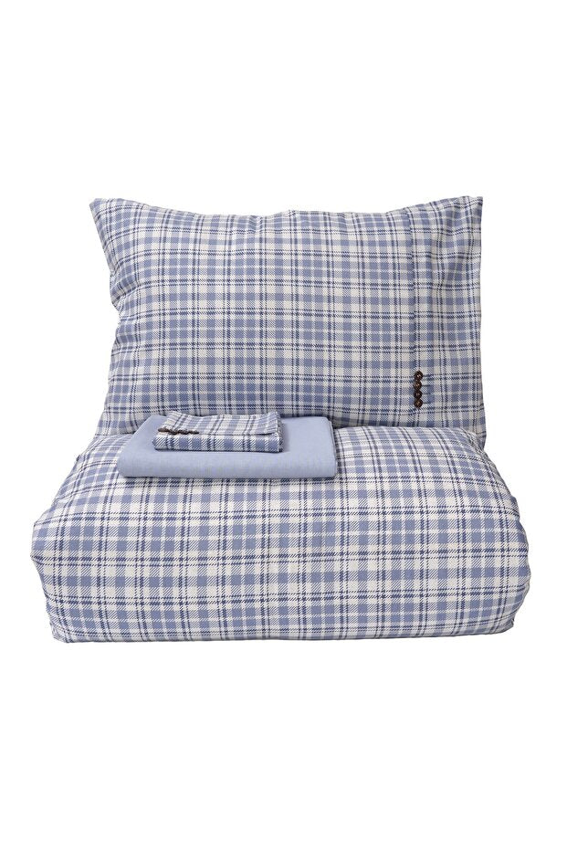 Luan Blue Plaid 100% Cotton Double Duvet Cover Set