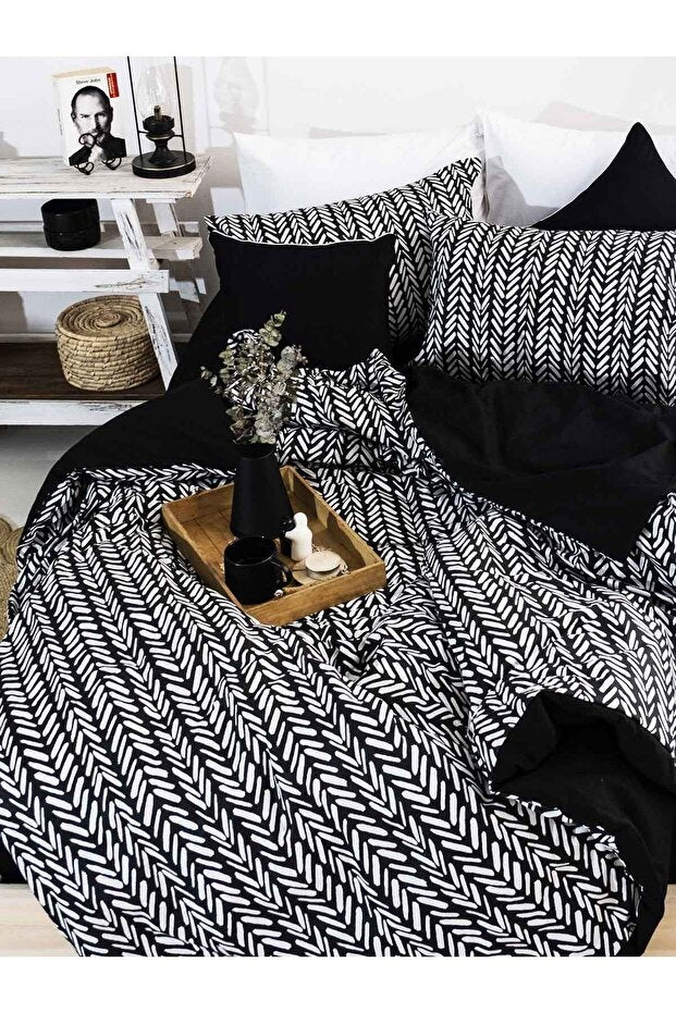 Double Cotton Duvet Cover Set - Reversible Herringbone Pattern