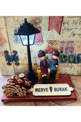 Romantic Couple Figurine with Light-Up Lamppost - Personalized Gift
