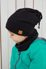 Bonnet côtelé noir pour bébé et enfant - En coton fait main