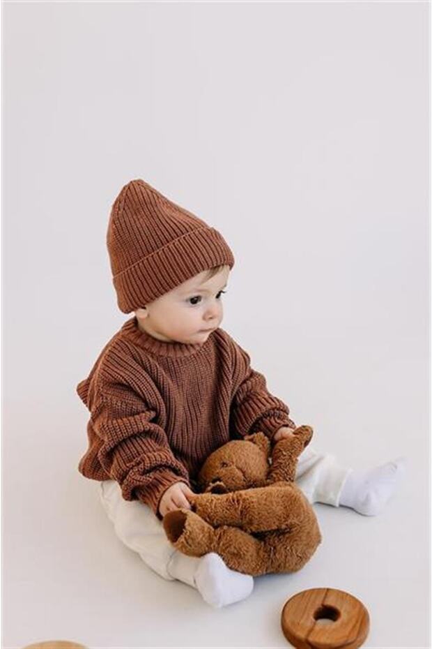 Zachte katoenen baby gebreide trui - Terracotta