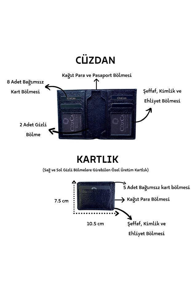 طقم محفظة وحامل بطاقات رجالي جلد طبيعي أسود - حماية RFID