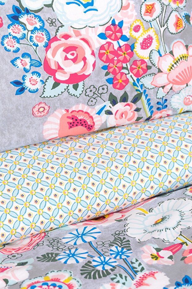Dulce Blue 100% Cotton Single Floral Duvet Cover Set
