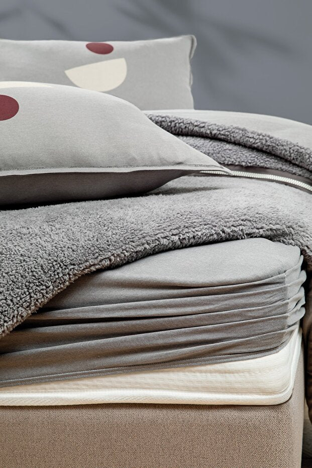 Ensemble de housse de couette zippée Coverme Quadro Single Sherpa - Gris