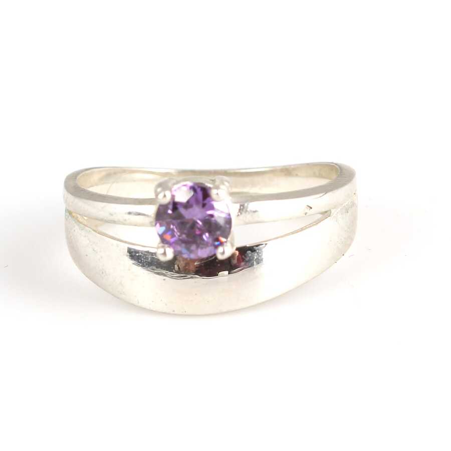 925 Sterling Silver Amethyst Double Row Ring