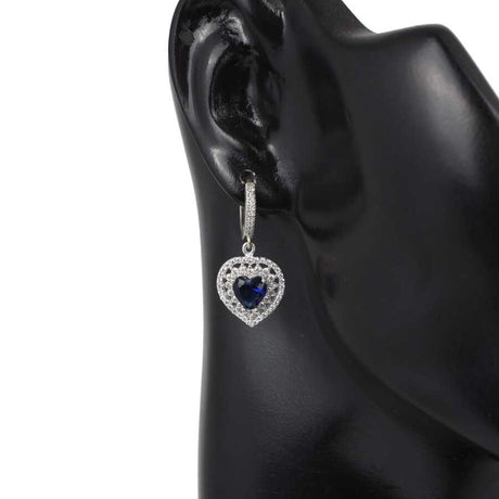 Professional Sterling Silver Double Row Heart Sapphire Earrings