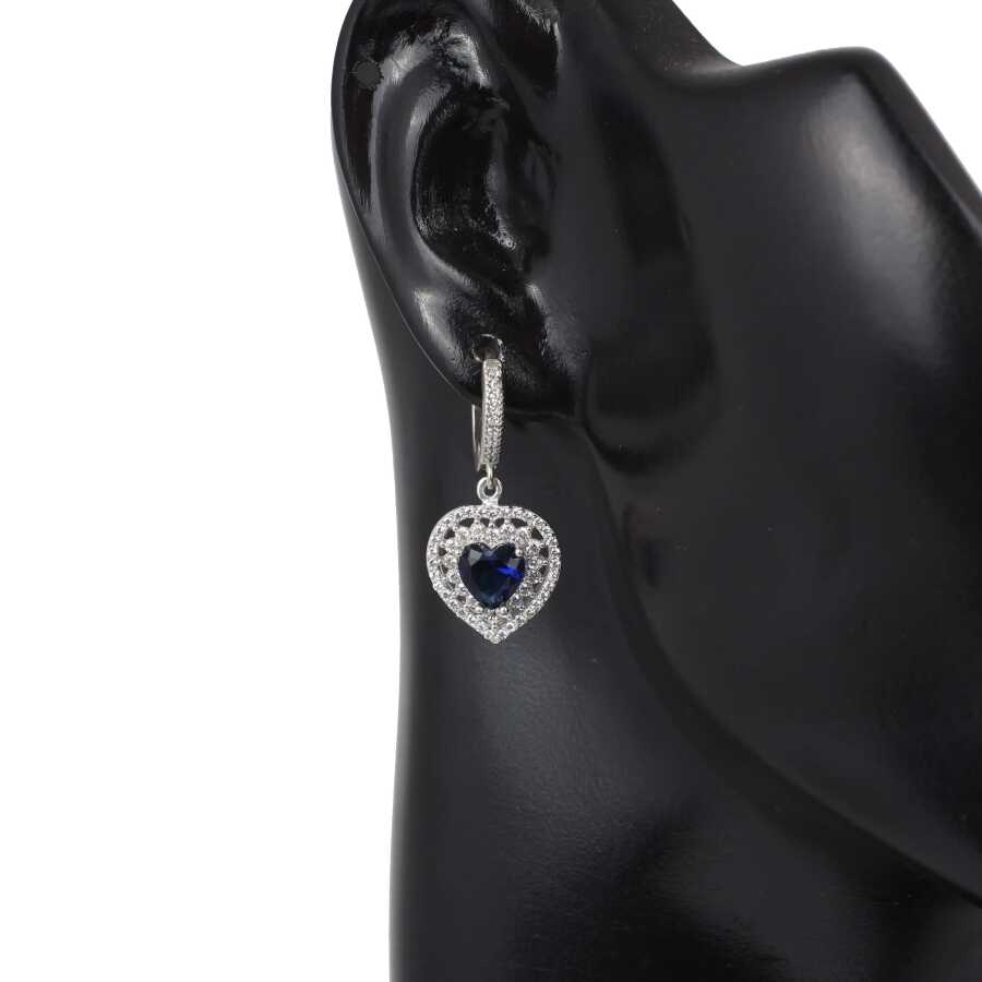 Professional Sterling Silver Double Row Heart Sapphire Earrings