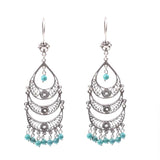 Sterling Silver Turquoise Dangle Earrings - Triple Crescent Filigree Design