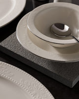 New Bone China 6-Person Dinner Set - Elegant White & Silver Rim