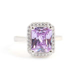 925 Sterling Silver Amethyst & Zircon Rectangular Statement Ring