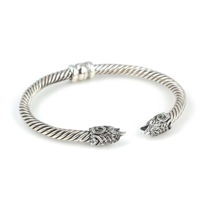 Pánský náramek s hlavou sokola z prémiového stříbra 925 Sterling, kroucený design